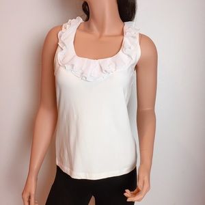 Jones New York White Ruffled Neck Sleeveless Tank